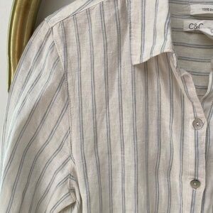 C&C California 100% Linen Stripped Button Down Long Sleeves Shirt Tunic Size S